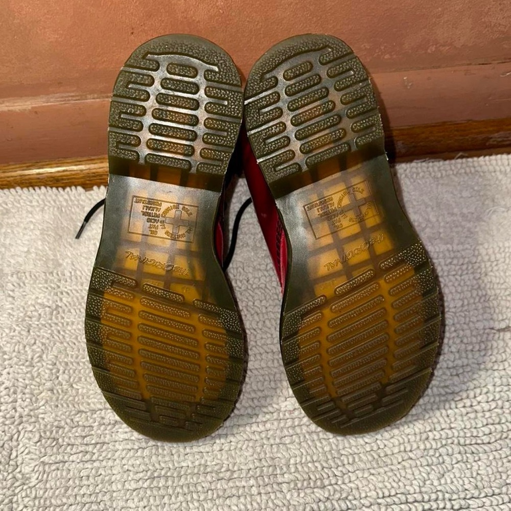 Dr. Martens Red Combat Boots with Yellow Stitching - Picture 5 of 7
